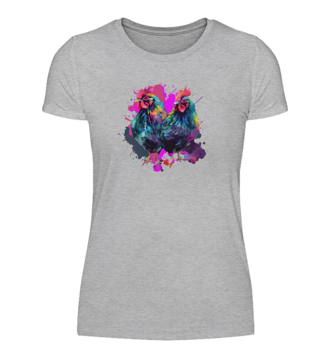 2 Hühner Wasserfarben · Damen T-Shirt-Damen Basic T-Shirt-Heather Grey-S-Agrarstarz