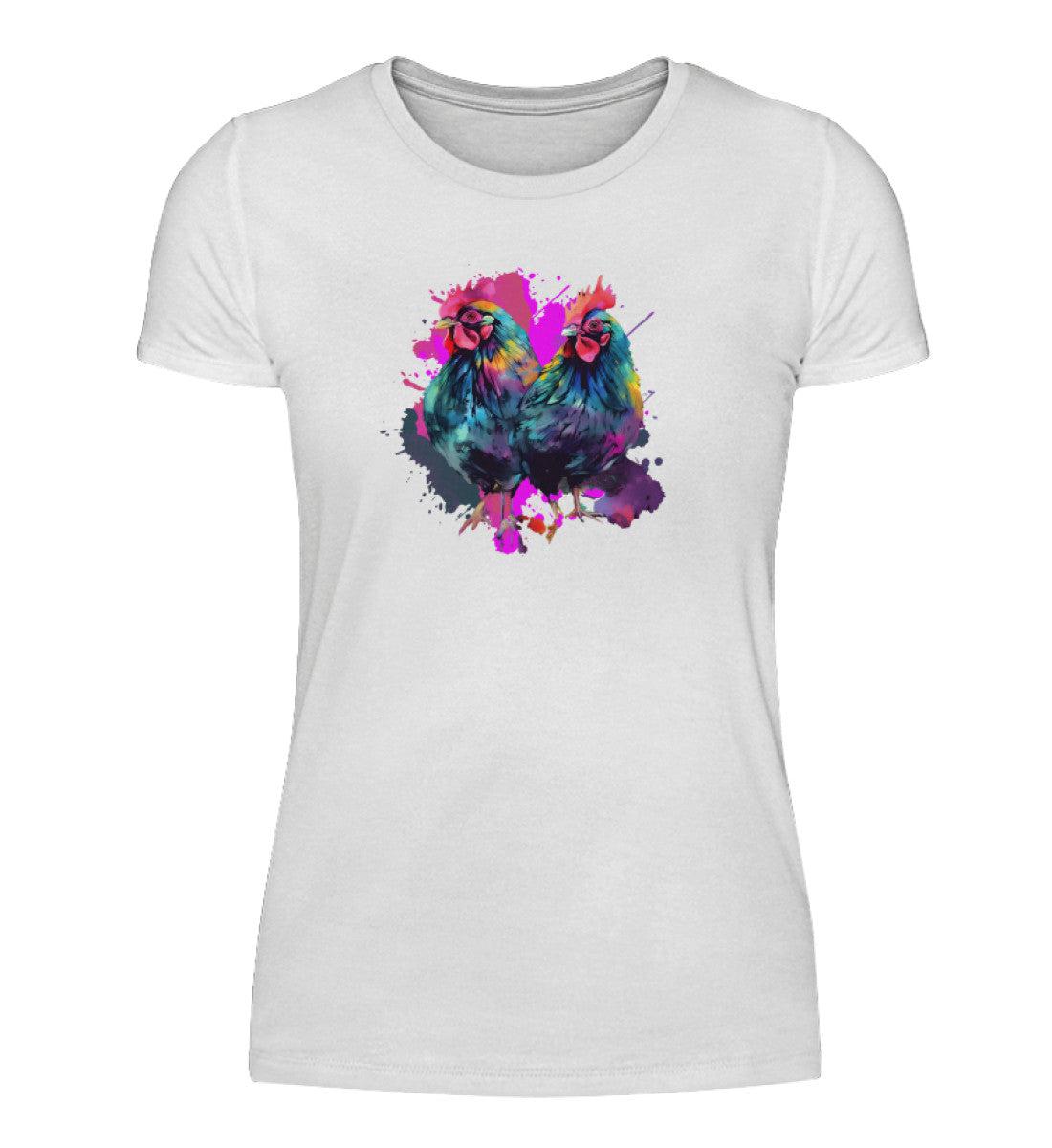 2 Hühner Wasserfarben · Damen T-Shirt-Damen Basic T-Shirt-White-S-Agrarstarz