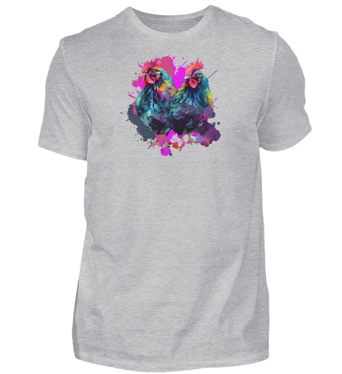 2 Hühner Wasserfarben · Herren T-Shirt-Herren Basic T-Shirt-Heather Grey-S-Agrarstarz