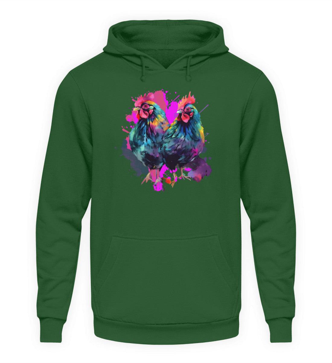 2 Hühner Wasserfarben · Unisex Kapuzenpullover Hoodie-Unisex Hoodie-Bottle Green-XS-Agrarstarz