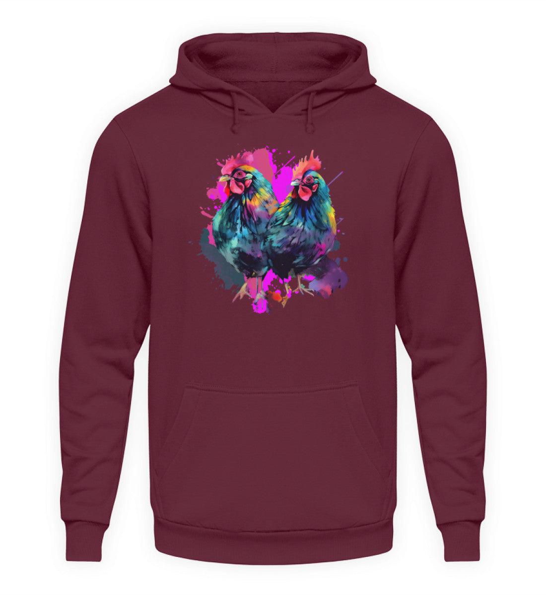 2 Hühner Wasserfarben · Unisex Kapuzenpullover Hoodie-Unisex Hoodie-Burgundy-XS-Agrarstarz
