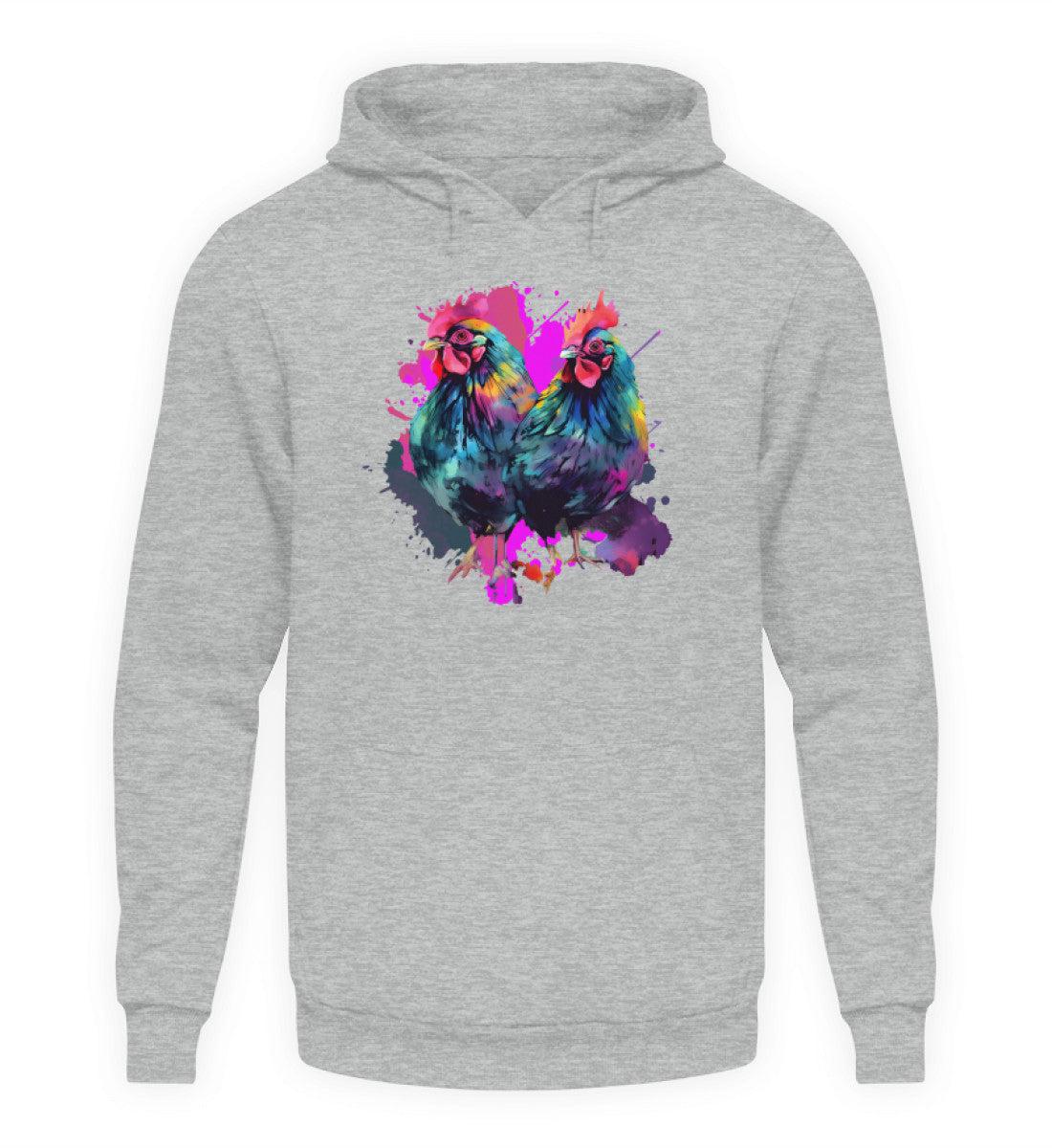 2 Hühner Wasserfarben · Unisex Kapuzenpullover Hoodie-Unisex Hoodie-Heather Sport Grey-XS-Agrarstarz