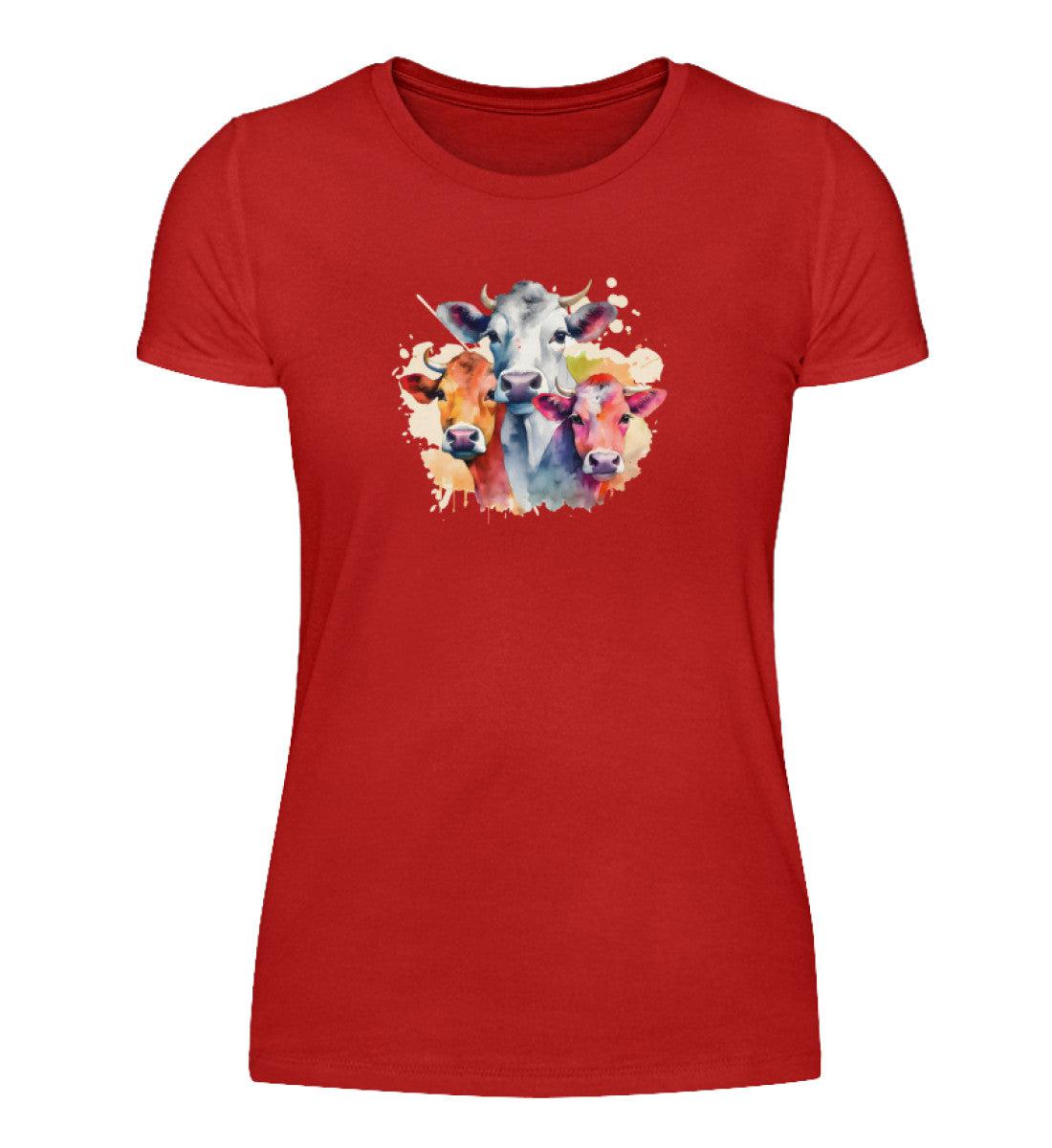 3 Kühe Wasserfarben · Damen T-Shirt-Damen Basic T-Shirt-Red-S-Agrarstarz