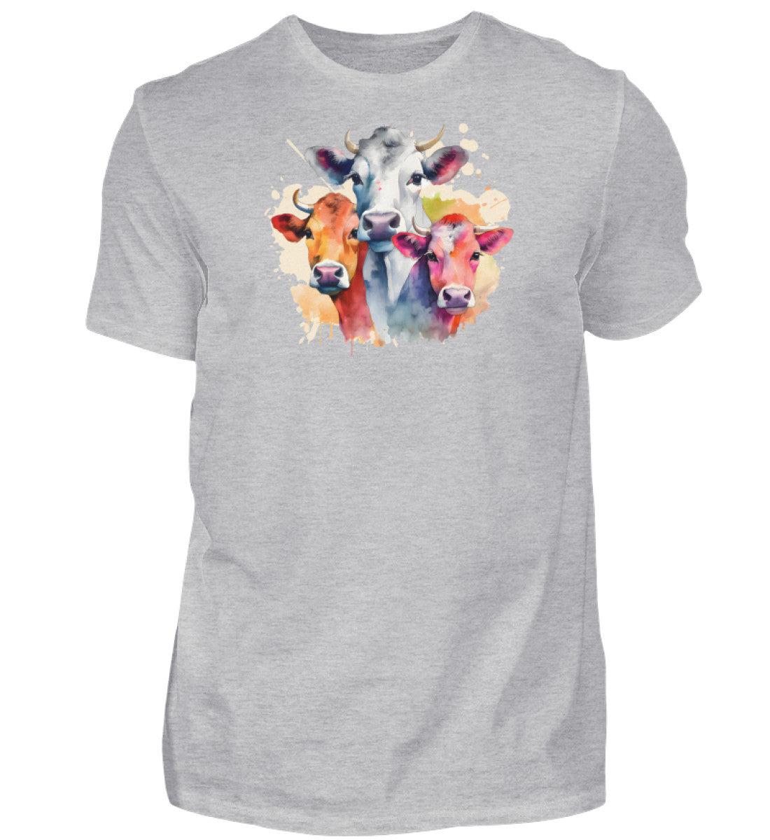 3 Kühe Wasserfarben · Herren T-Shirt-Herren Basic T-Shirt-Heather Grey-S-Agrarstarz