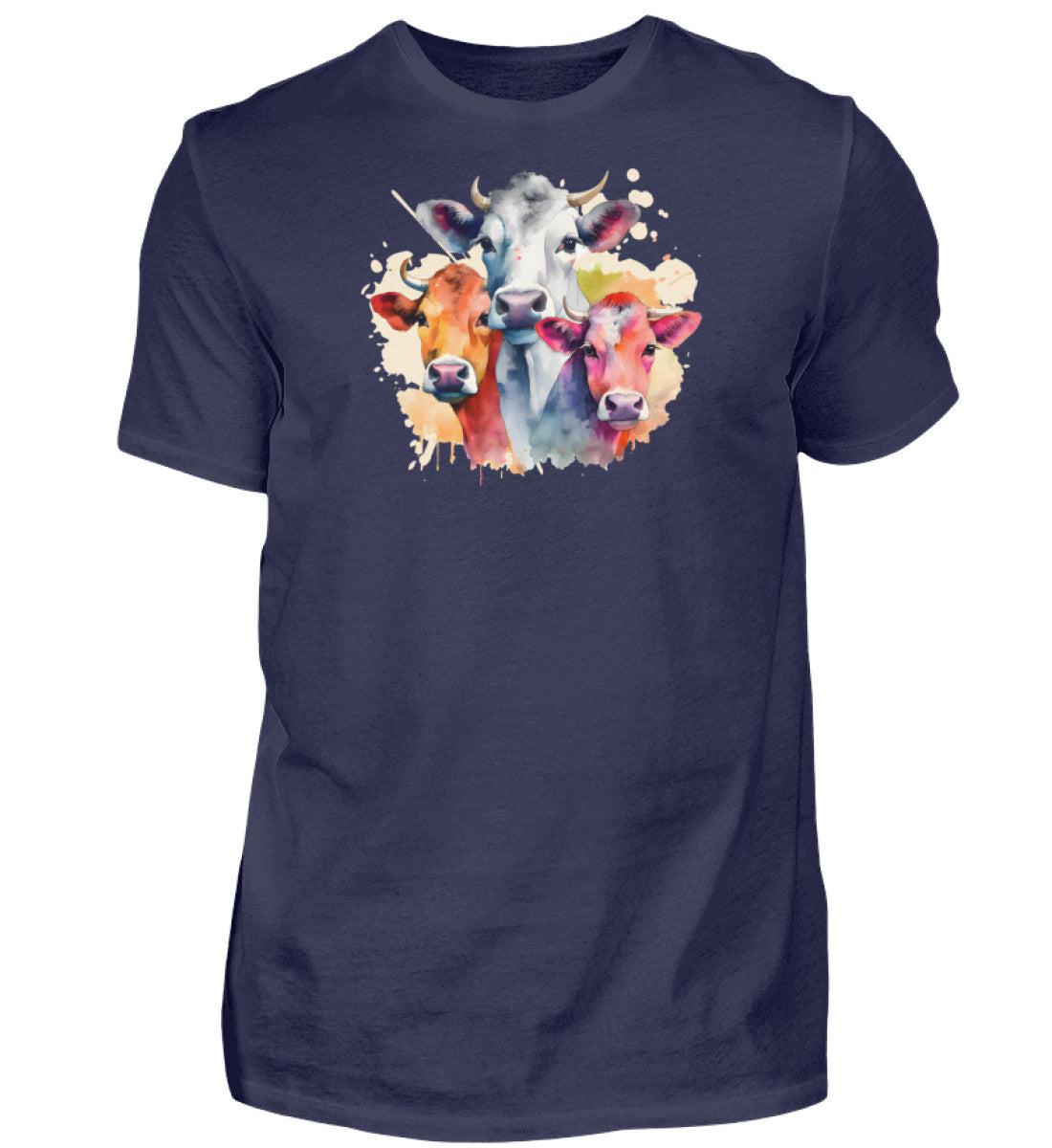3 Kühe Wasserfarben · Herren T-Shirt-Herren Basic T-Shirt-Navy-S-Agrarstarz
