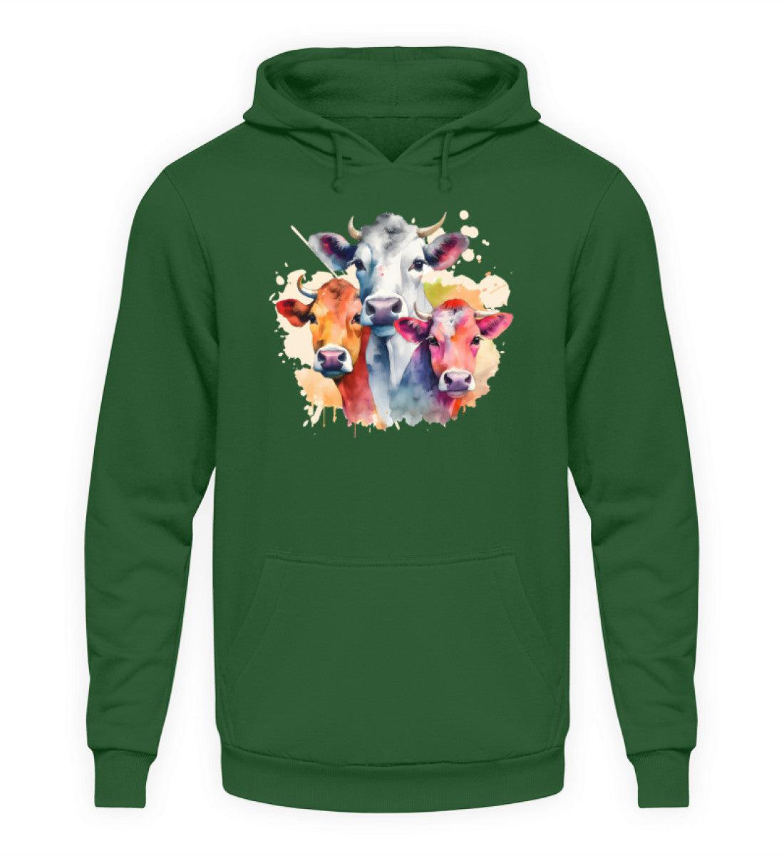 3 Kühe Wasserfarben · Unisex Kapuzenpullover Hoodie-Unisex Hoodie-Bottle Green-XS-Agrarstarz