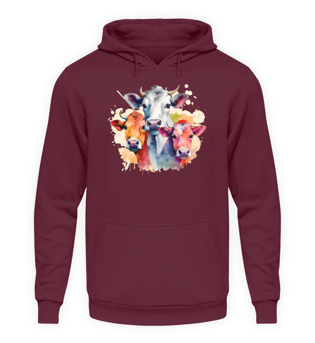 3 Kühe Wasserfarben · Unisex Kapuzenpullover Hoodie-Unisex Hoodie-Burgundy-XS-Agrarstarz