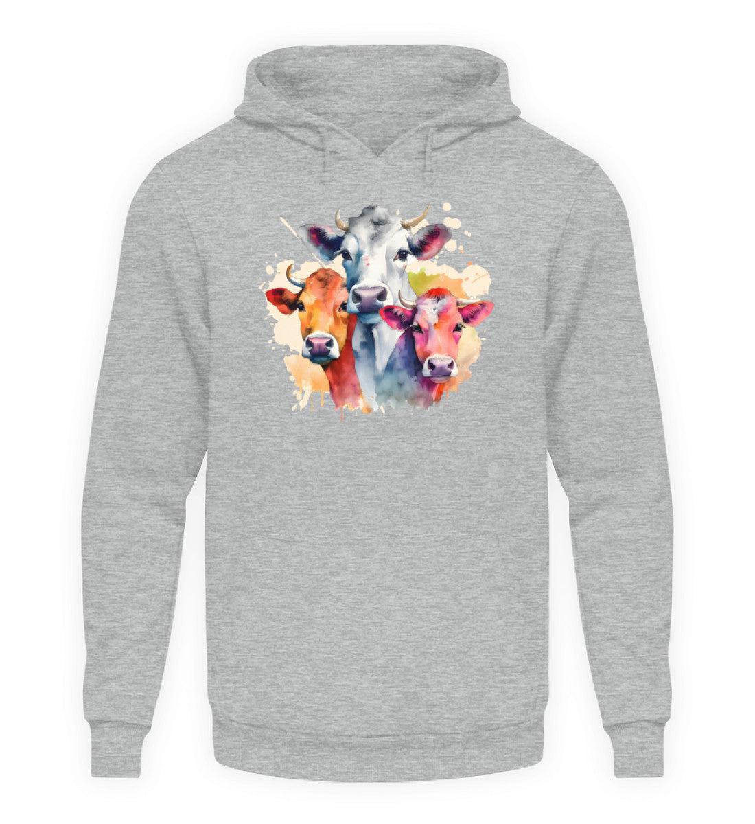 3 Kühe Wasserfarben · Unisex Kapuzenpullover Hoodie-Unisex Hoodie-Heather Sport Grey-XS-Agrarstarz