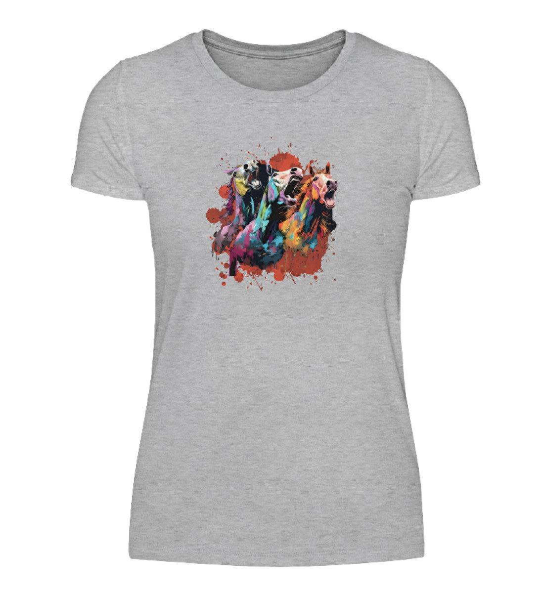 3 wiehernde Pferde Wasserfarben · Damen T-Shirt-Damen Basic T-Shirt-Heather Grey-S-Agrarstarz