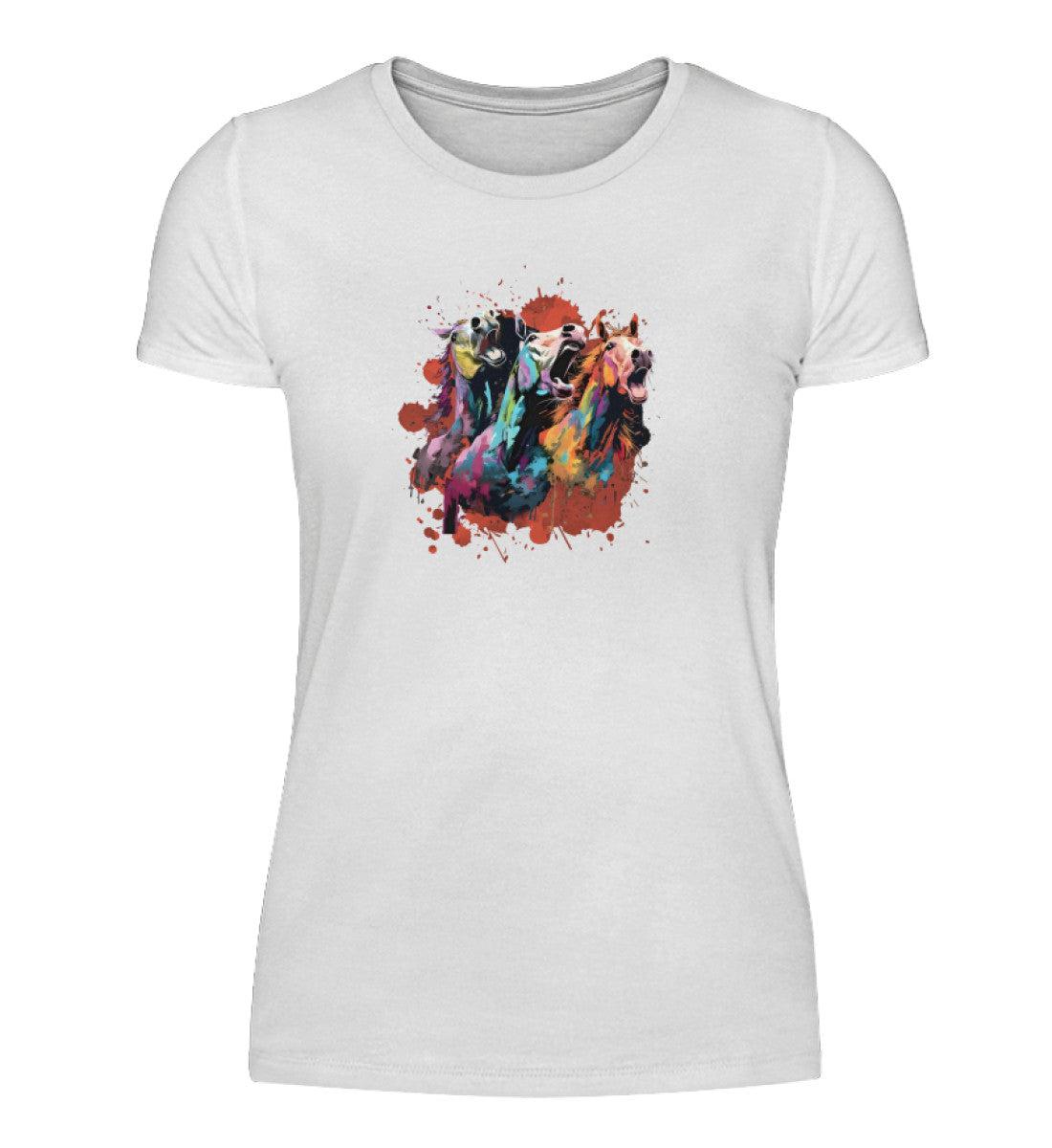 3 wiehernde Pferde Wasserfarben · Damen T-Shirt-Damen Basic T-Shirt-White-S-Agrarstarz