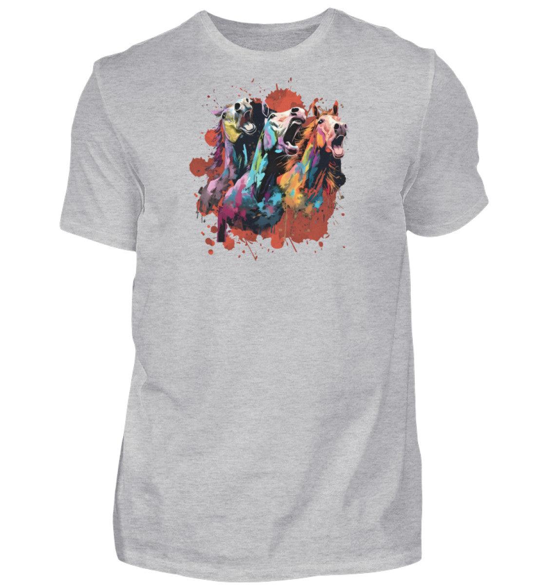 3 wiehernde Pferde Wasserfarben · Herren T-Shirt-Herren Basic T-Shirt-Heather Grey-S-Agrarstarz