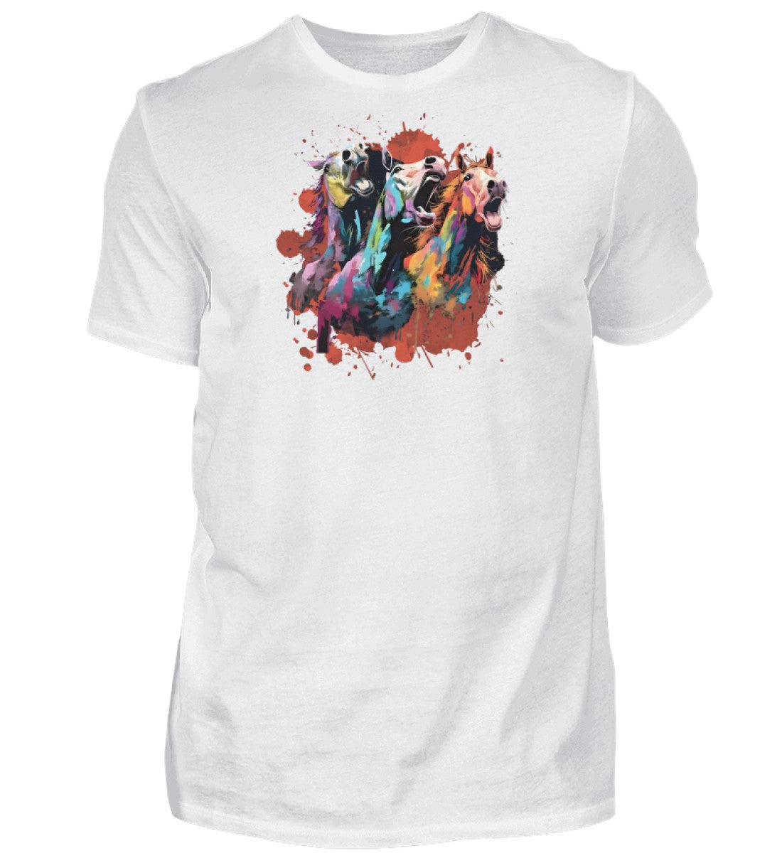 3 wiehernde Pferde Wasserfarben · Herren T-Shirt-Herren Basic T-Shirt-White-S-Agrarstarz