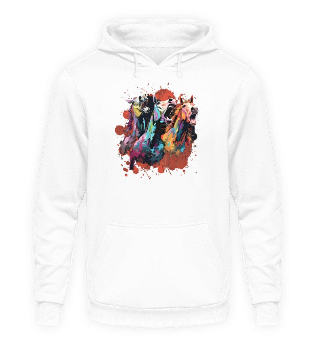 3 wiehernde Pferde Wasserfarben · Unisex Kapuzenpullover Hoodie-Unisex Hoodie-Arctic White-XS-Agrarstarz