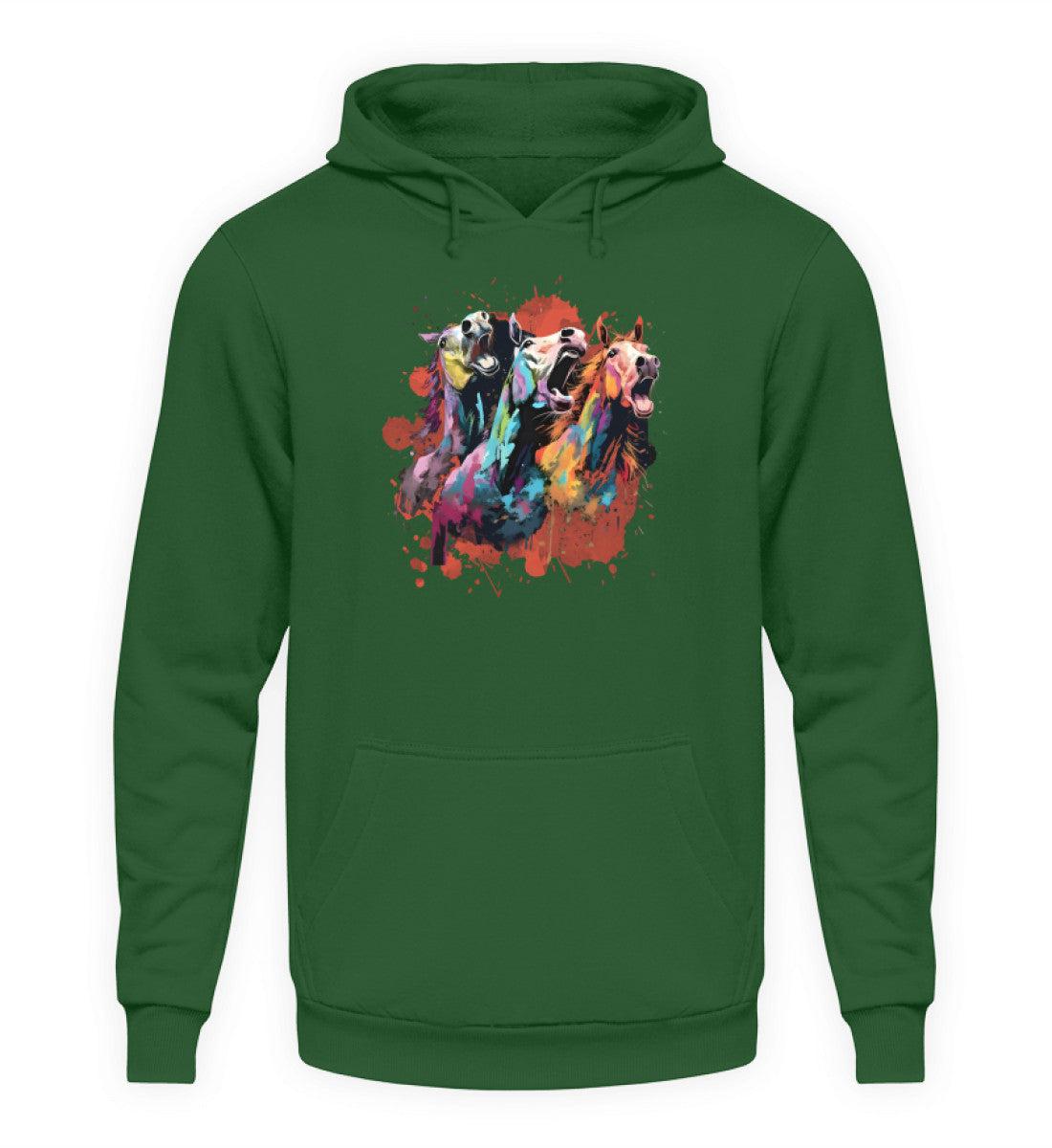 3 wiehernde Pferde Wasserfarben · Unisex Kapuzenpullover Hoodie-Unisex Hoodie-Bottle Green-XS-Agrarstarz