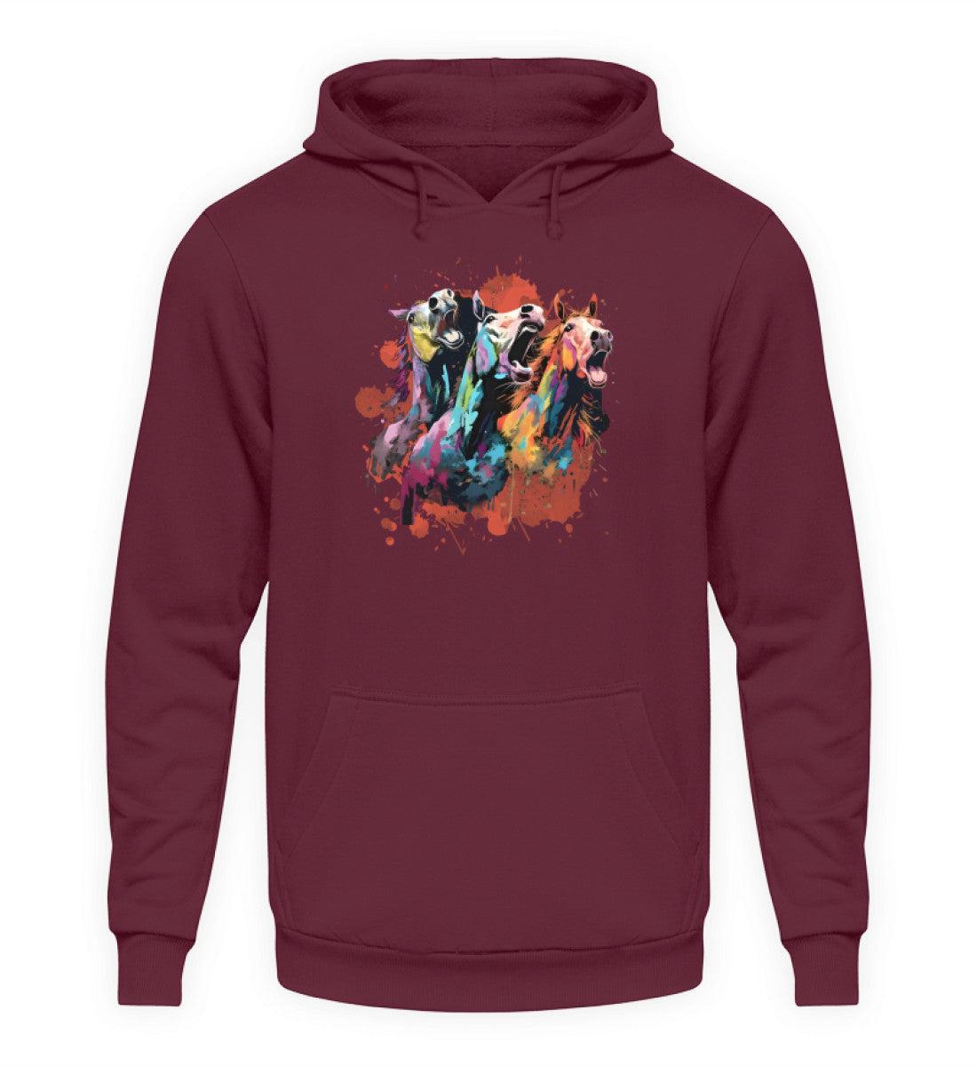 3 wiehernde Pferde Wasserfarben · Unisex Kapuzenpullover Hoodie-Unisex Hoodie-Burgundy-XS-Agrarstarz