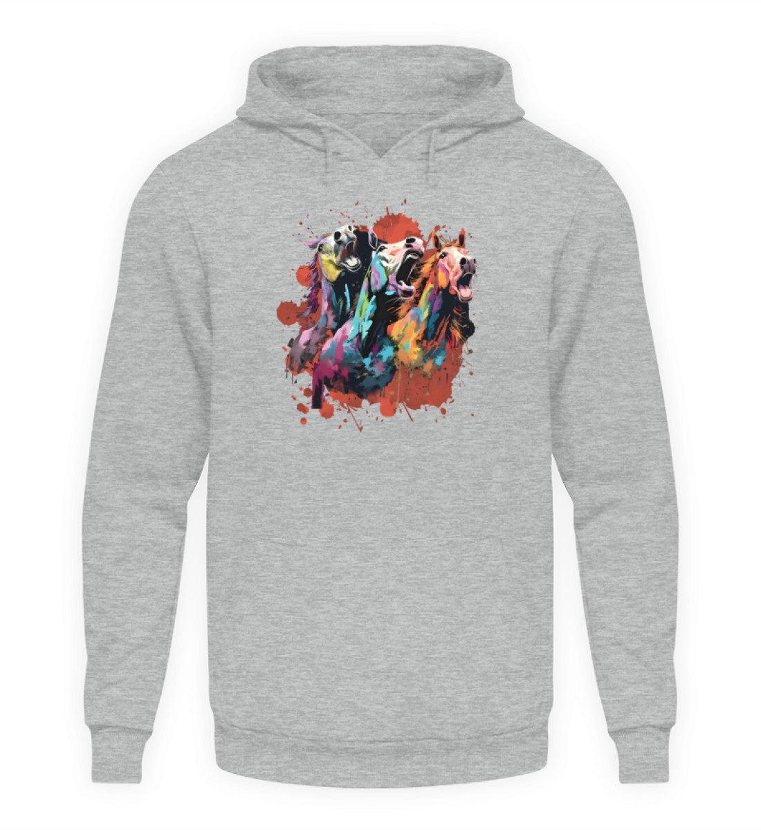 3 wiehernde Pferde Wasserfarben · Unisex Kapuzenpullover Hoodie-Unisex Hoodie-Heather Sport Grey-XS-Agrarstarz