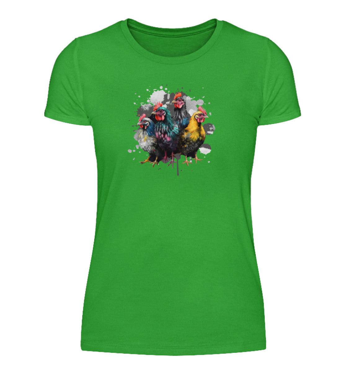 4 Hühner Wasserfarben · Damen T-Shirt-Damen Basic T-Shirt-Green Apple-S-Agrarstarz
