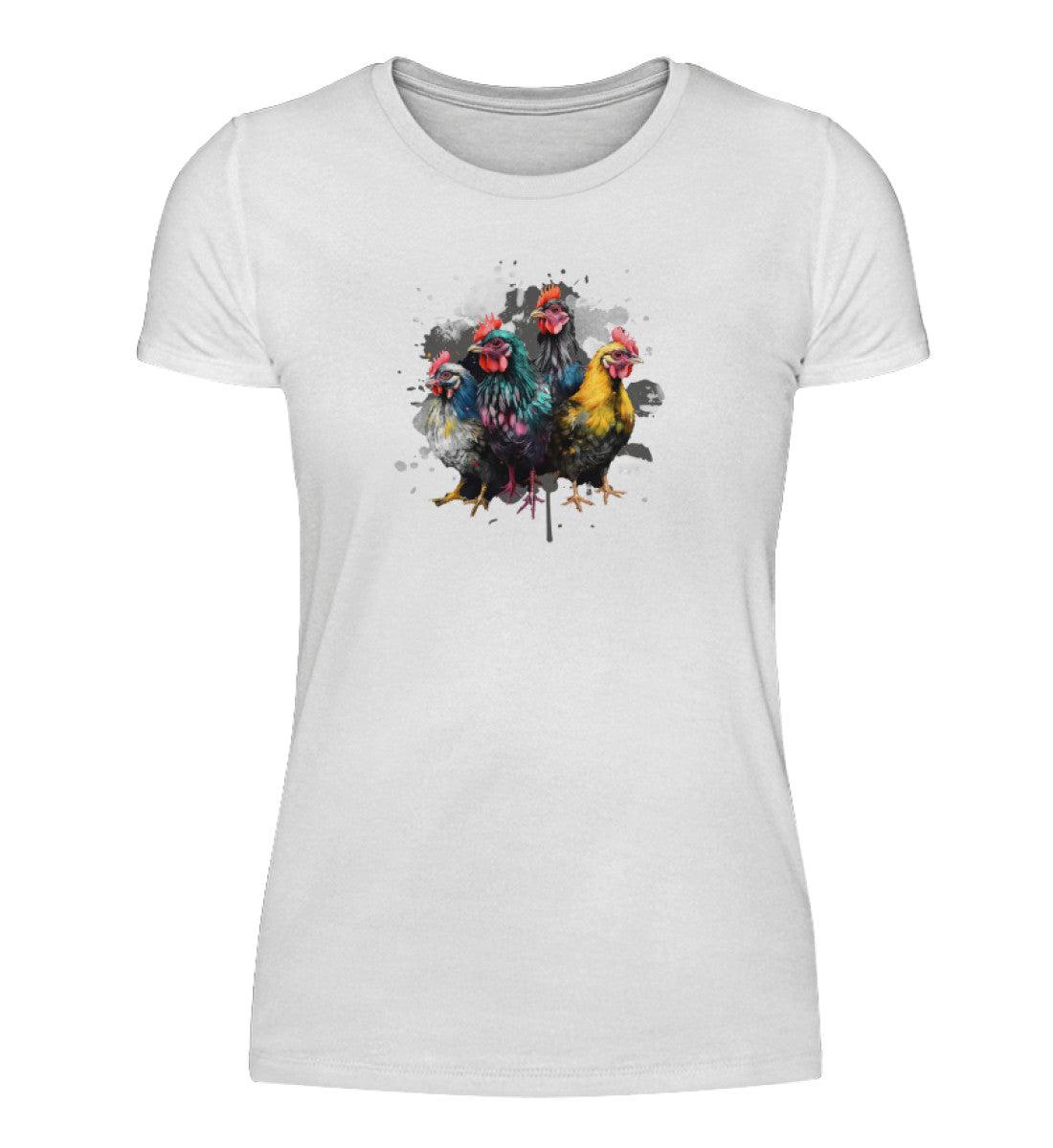 4 Hühner Wasserfarben · Damen T-Shirt-Damen Basic T-Shirt-White-S-Agrarstarz