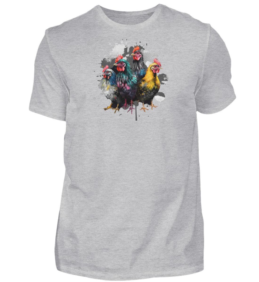 4 Hühner Wasserfarben · Herren T-Shirt-Herren Basic T-Shirt-Heather Grey-S-Agrarstarz