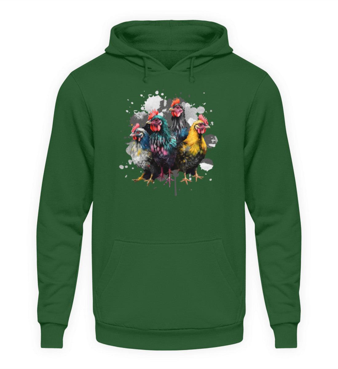 4 Hühner Wasserfarben · Unisex Kapuzenpullover Hoodie-Unisex Hoodie-Bottle Green-XS-Agrarstarz