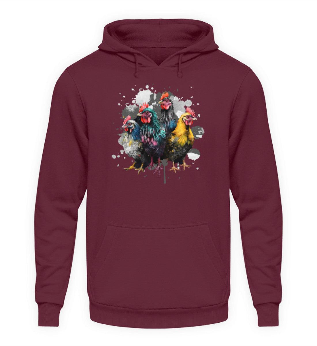 4 Hühner Wasserfarben · Unisex Kapuzenpullover Hoodie-Unisex Hoodie-Burgundy-XS-Agrarstarz
