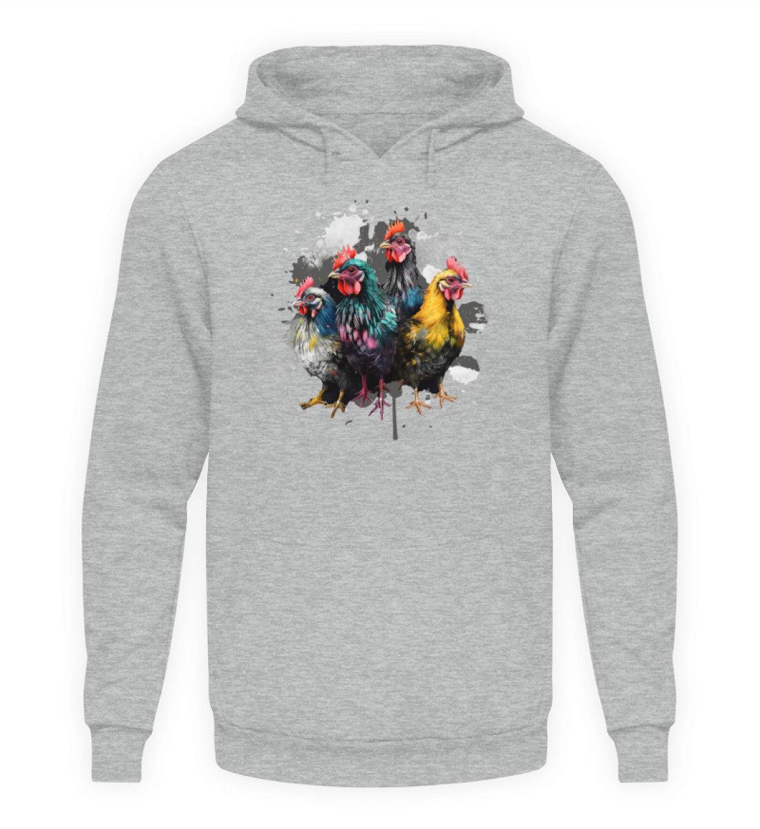 4 Hühner Wasserfarben · Unisex Kapuzenpullover Hoodie-Unisex Hoodie-Heather Sport Grey-XS-Agrarstarz