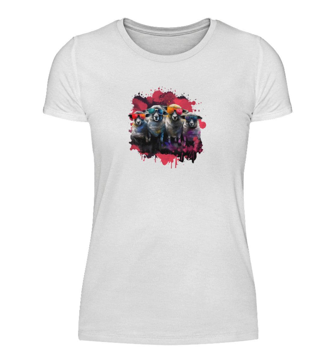 4 Schafe Wasserfarben · Damen T-Shirt-Damen Basic T-Shirt-White-S-Agrarstarz