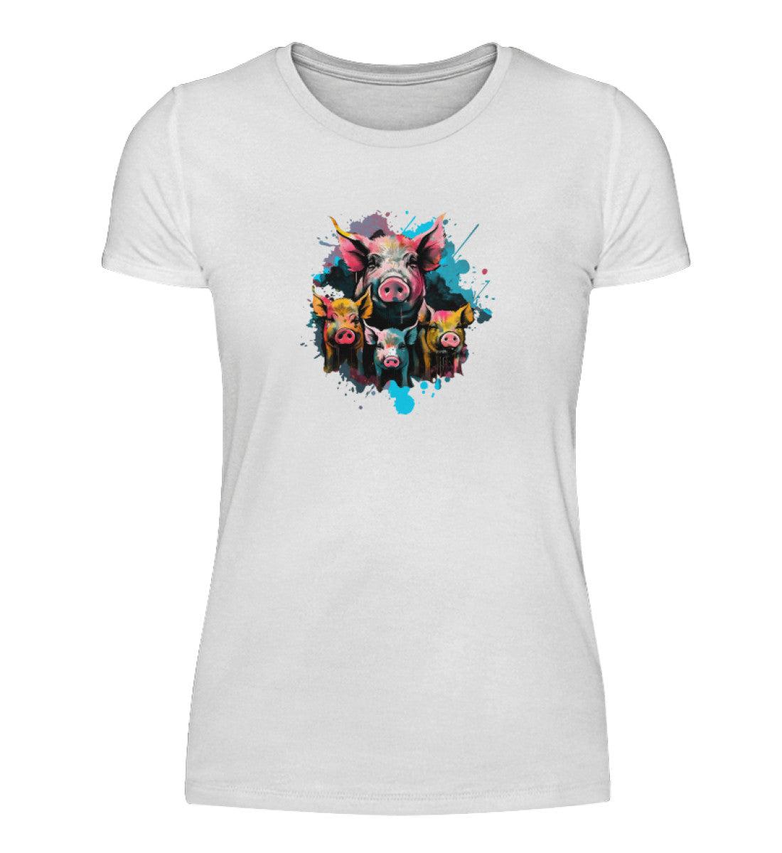 4 Schweine Wasserfarben · Damen T-Shirt-Damen Basic T-Shirt-White-S-Agrarstarz