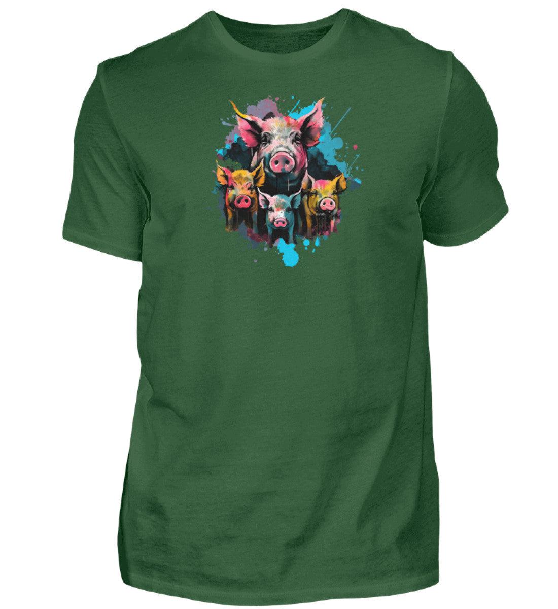 4 Schweine Wasserfarben · Herren T-Shirt-Herren Basic T-Shirt-Bottle Green-S-Agrarstarz