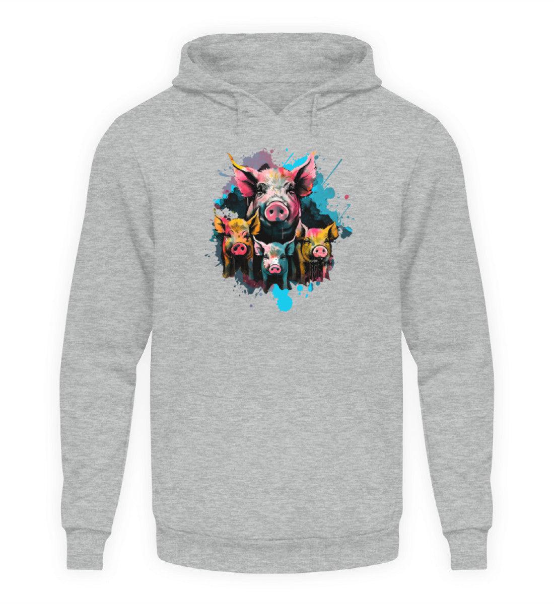 4 Schweine Wasserfarben · Unisex Kapuzenpullover Hoodie-Unisex Hoodie-Heather Sport Grey-XS-Agrarstarz