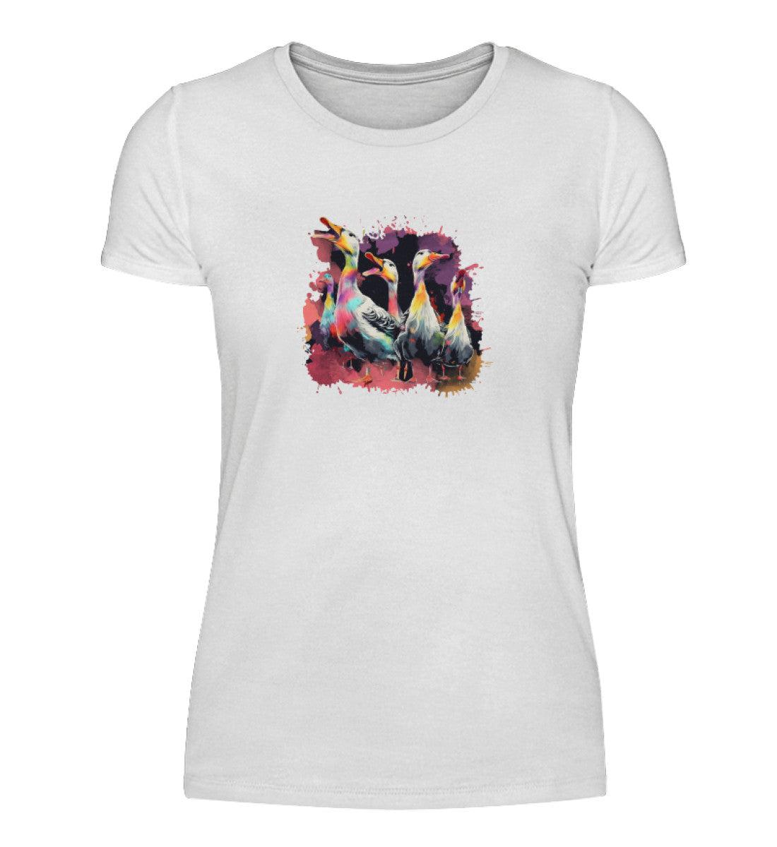 5 Enten Wasserfarben · Damen T-Shirt-Damen Basic T-Shirt-White-S-Agrarstarz