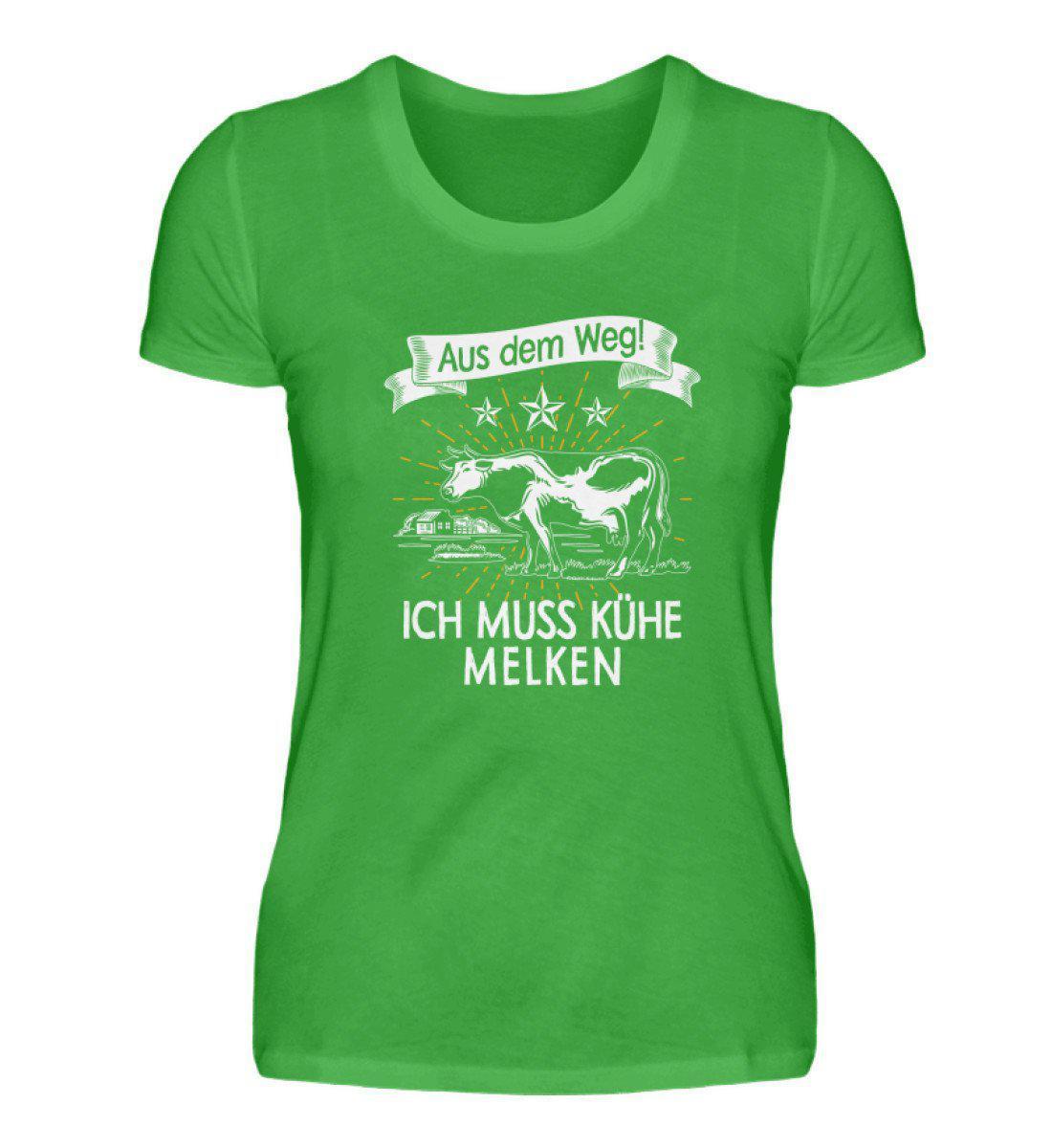 Aus dem Weg! Kühe melken · Damen T-Shirt-Damen Basic T-Shirt-Green Apple-S-Agrarstarz