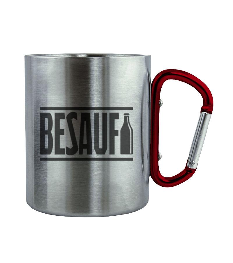 Besaufi · Edelstahltasse mit Karabiner-Edelstahltasse mit Karabinergriff-Roter Karabiner-200ml-Agrarstarz