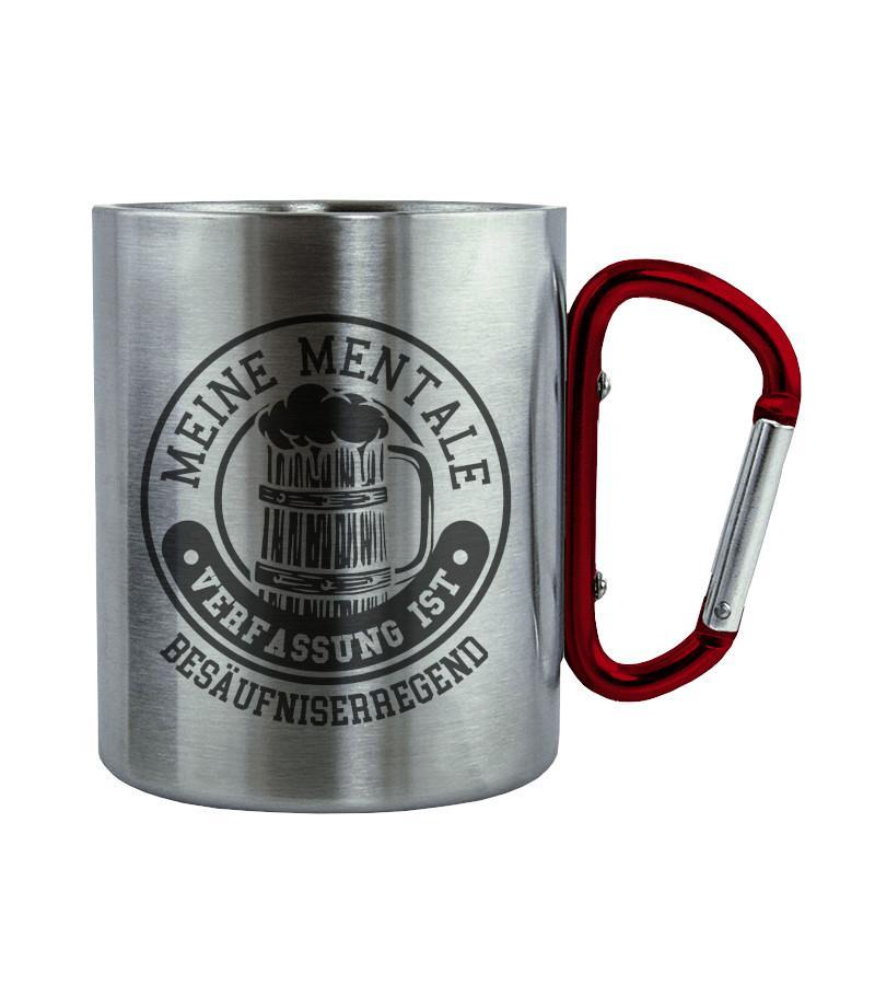 Besäufniserregend · Edelstahltasse mit Karabiner-Edelstahltasse mit Karabinergriff-Roter Karabiner-200ml-Agrarstarz