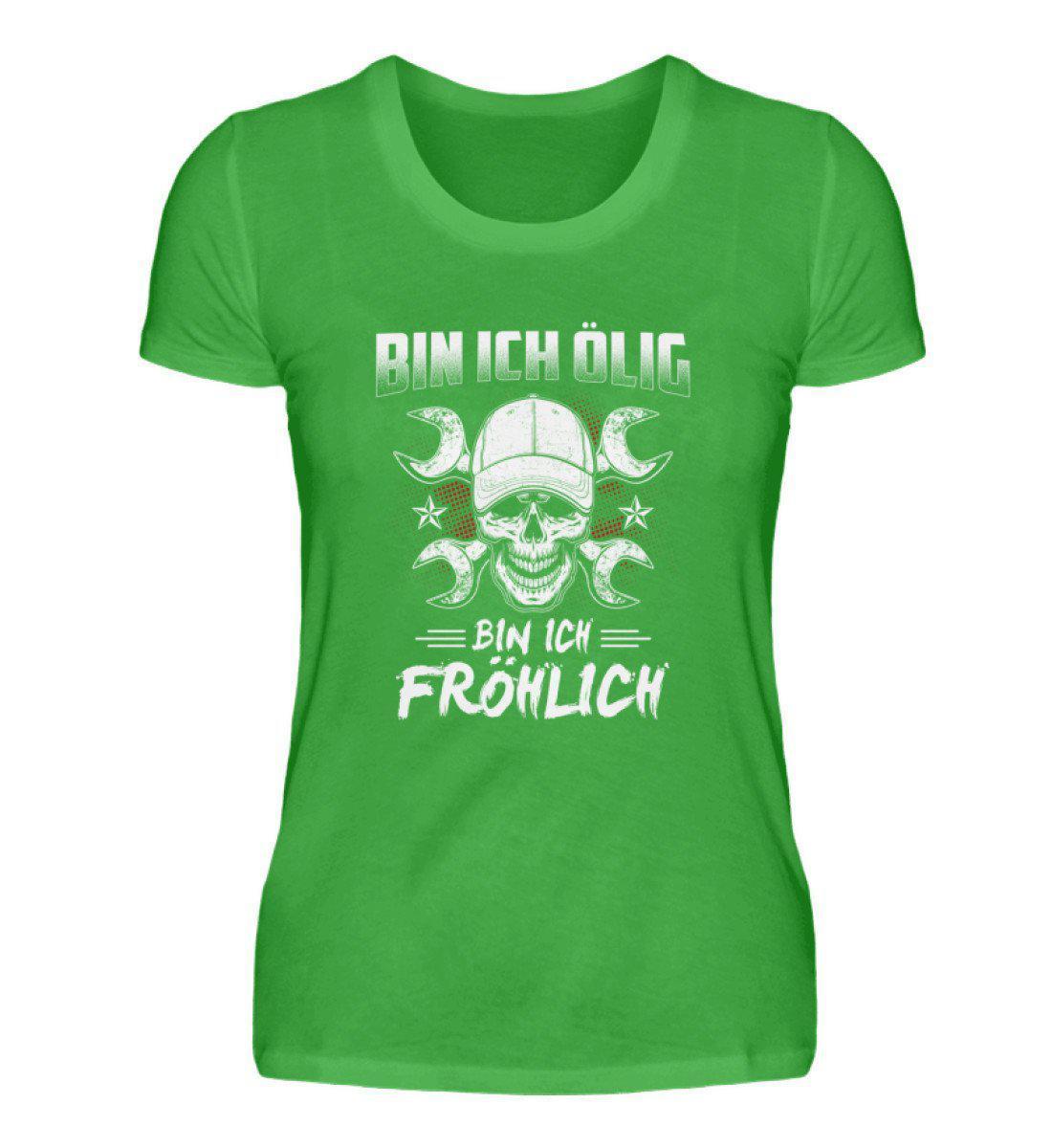 Bin ich ölig bin ich fröhlich · Damen T-Shirt-Damen Basic T-Shirt-Green Apple-S-Agrarstarz