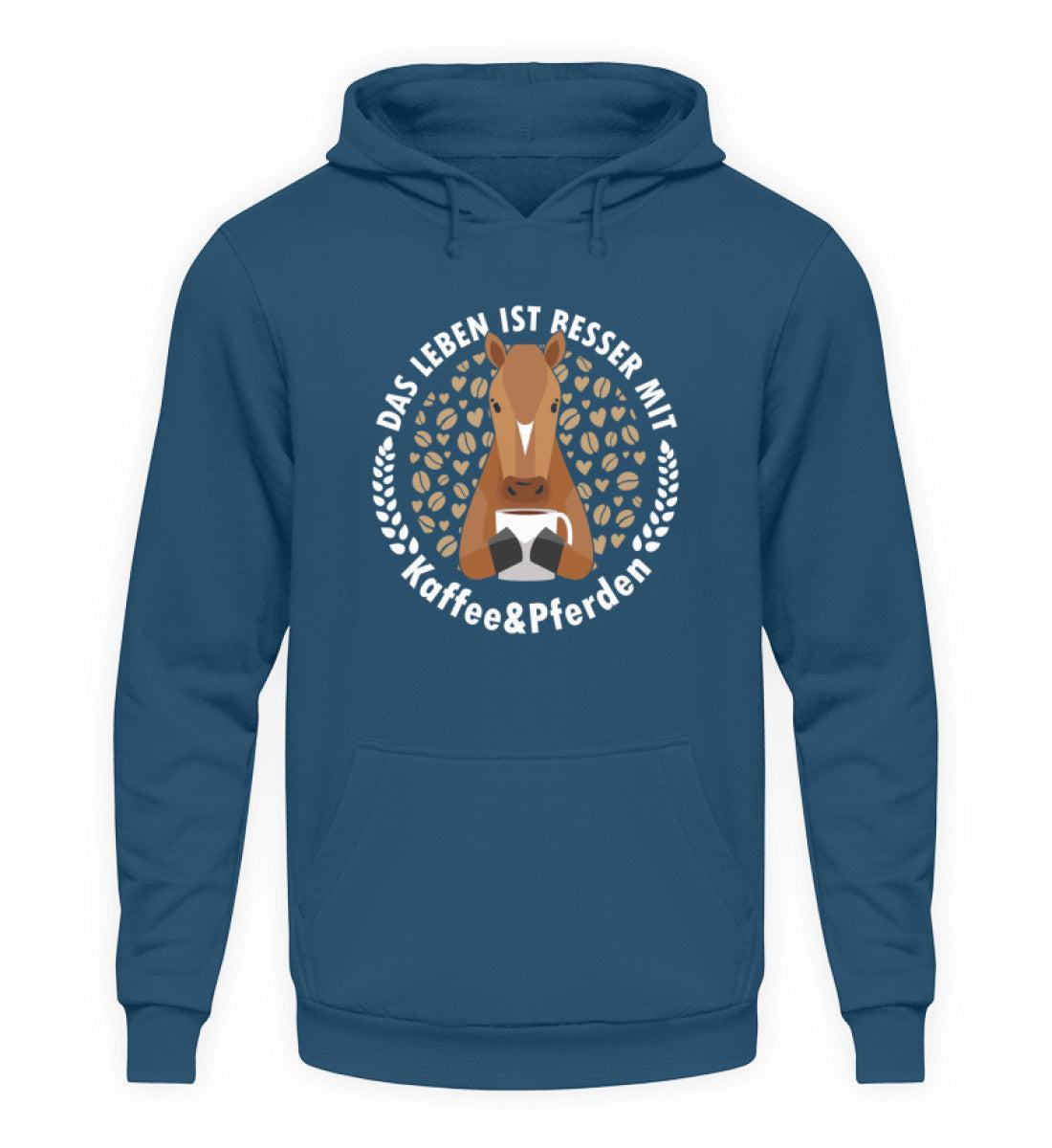 Das Leben ist besser mit Kaffee und Pferden · Unisex Kapuzenpullover Hoodie-Unisex Hoodie-Airforce Blue-S-Agrarstarz
