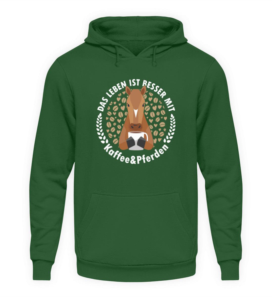 Das Leben ist besser mit Kaffee und Pferden · Unisex Kapuzenpullover Hoodie-Unisex Hoodie-Bottle Green-S-Agrarstarz