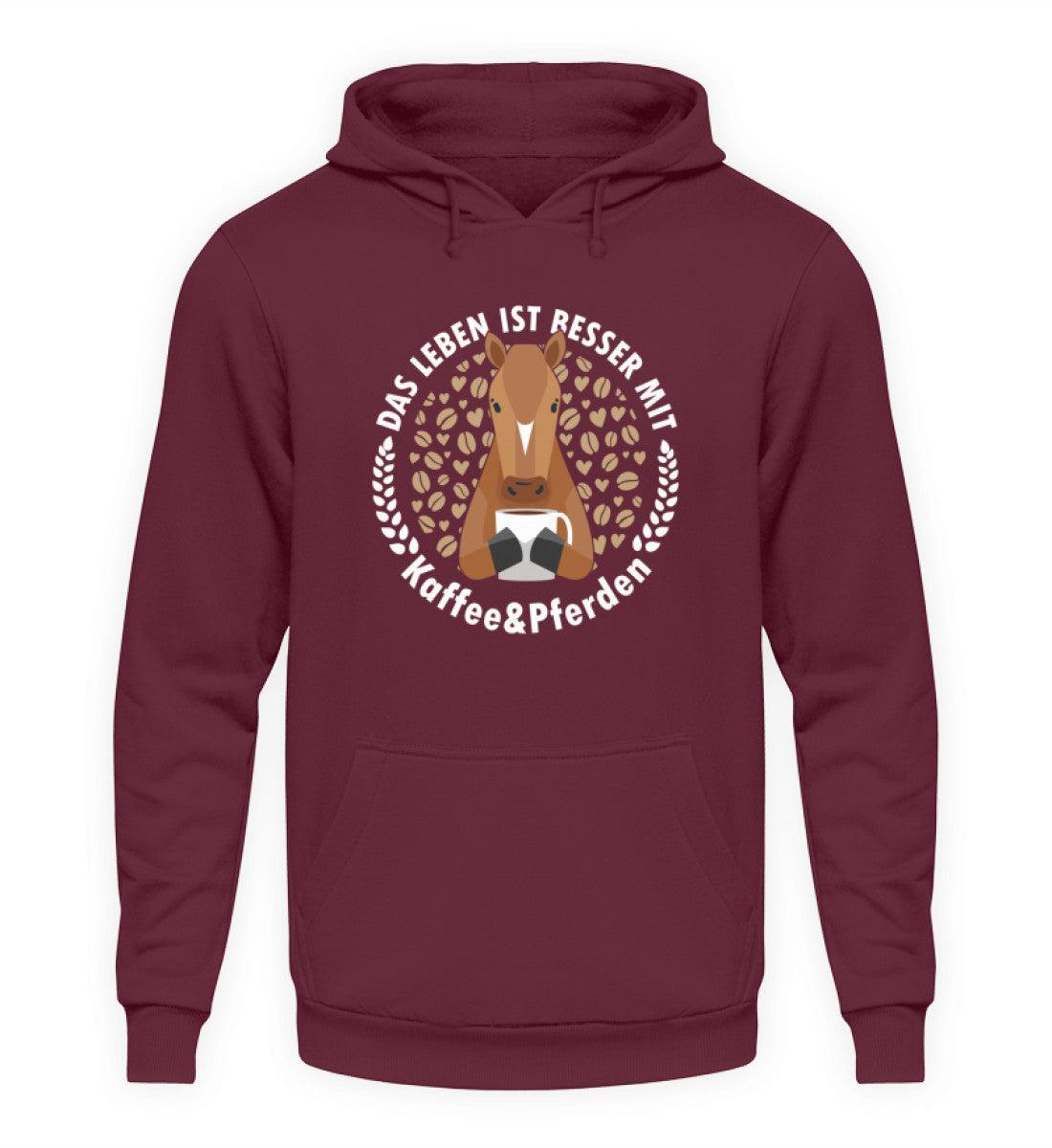 Das Leben ist besser mit Kaffee und Pferden · Unisex Kapuzenpullover Hoodie-Unisex Hoodie-Burgundy-S-Agrarstarz
