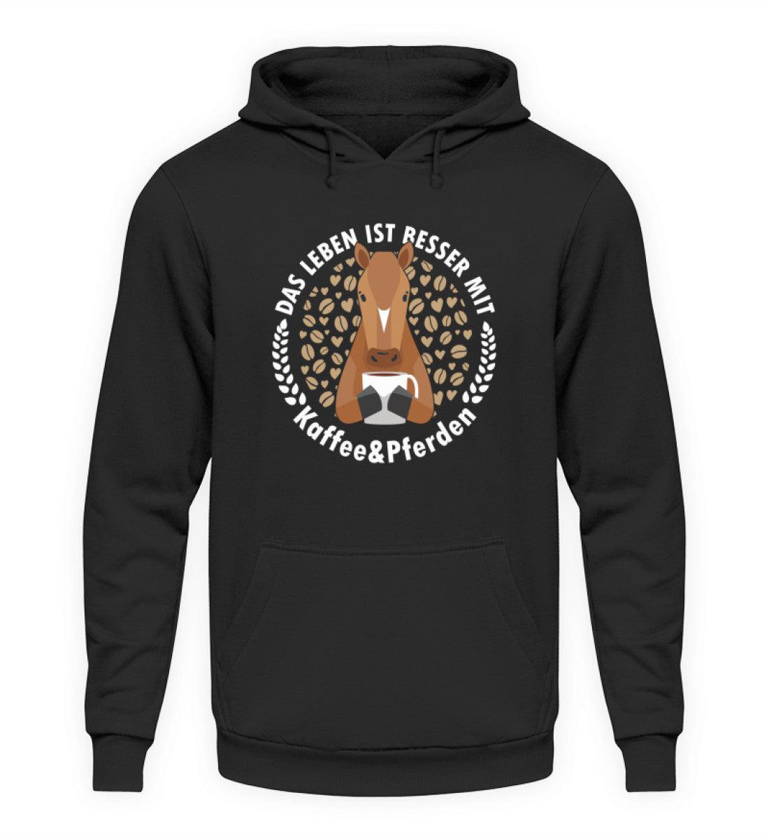 Das Leben ist besser mit Kaffee und Pferden · Unisex Kapuzenpullover Hoodie-Unisex Hoodie-Deep Black-S-Agrarstarz