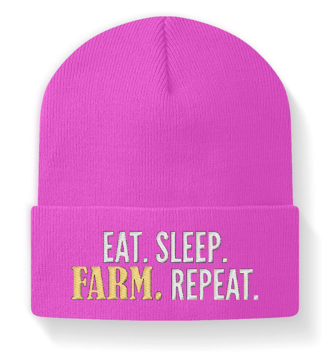 Eat Sleep Farm Repeat · Beanie Mütze-Beanie mit Stick-Fuchsia-M-Agrarstarz