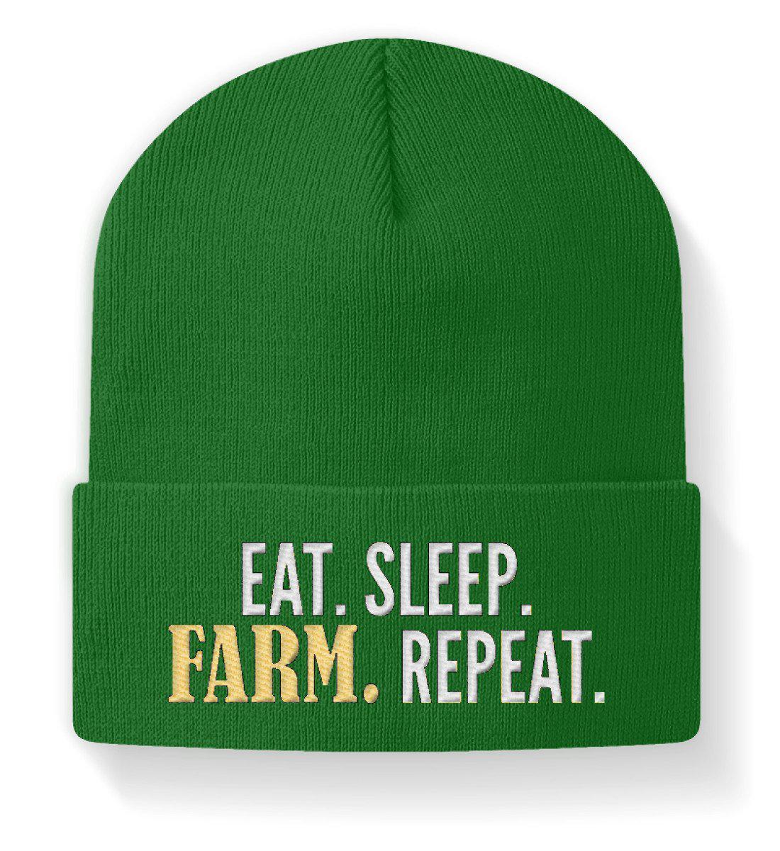 Eat Sleep Farm Repeat · Beanie Mütze-Beanie mit Stick-Kelly Green-M-Agrarstarz