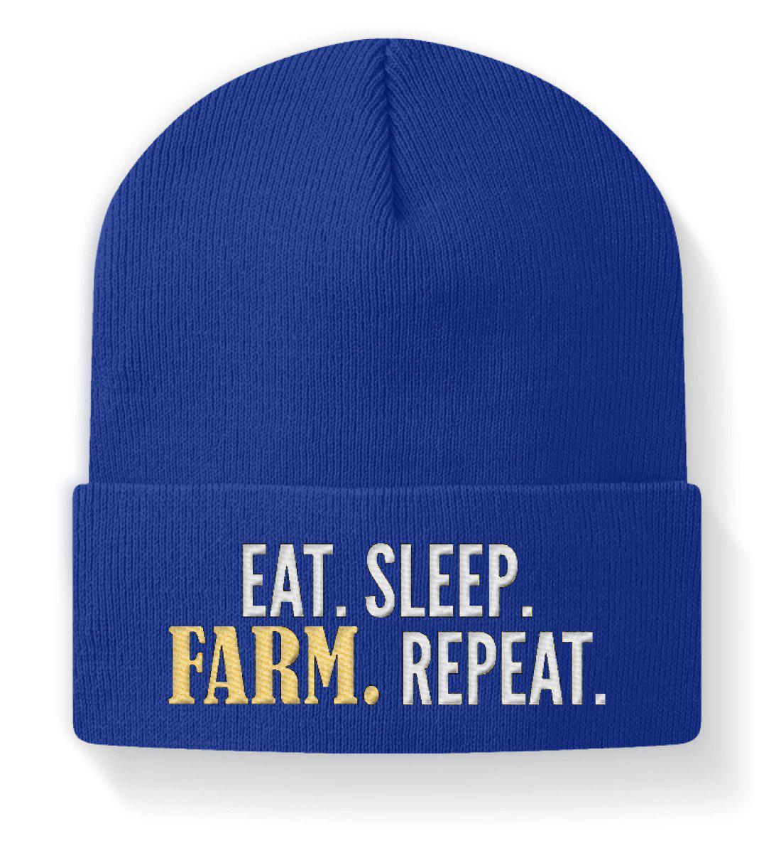 Eat Sleep Farm Repeat · Beanie Mütze-Beanie mit Stick-Royal-M-Agrarstarz
