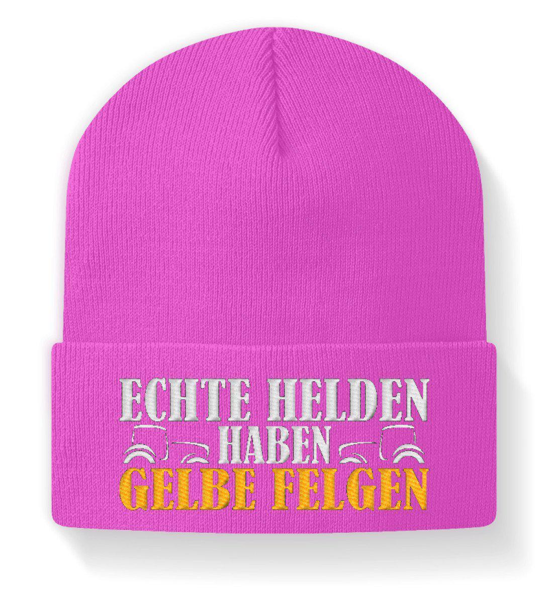Echte Helden haben gelbe Felgen · Beanie Mütze-Beanie mit Stick-Fuchsia-M-Agrarstarz
