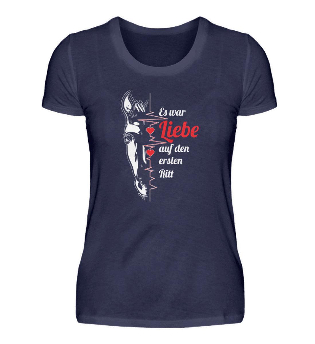 Es war Liebe auf den ersten Ritt · Damen T-Shirt-Damen Basic T-Shirt-Navy-S-Agrarstarz
