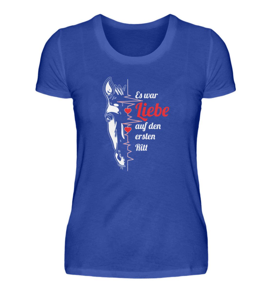 Es war Liebe auf den ersten Ritt · Damen T-Shirt-Damen Basic T-Shirt-Neon Blue-S-Agrarstarz
