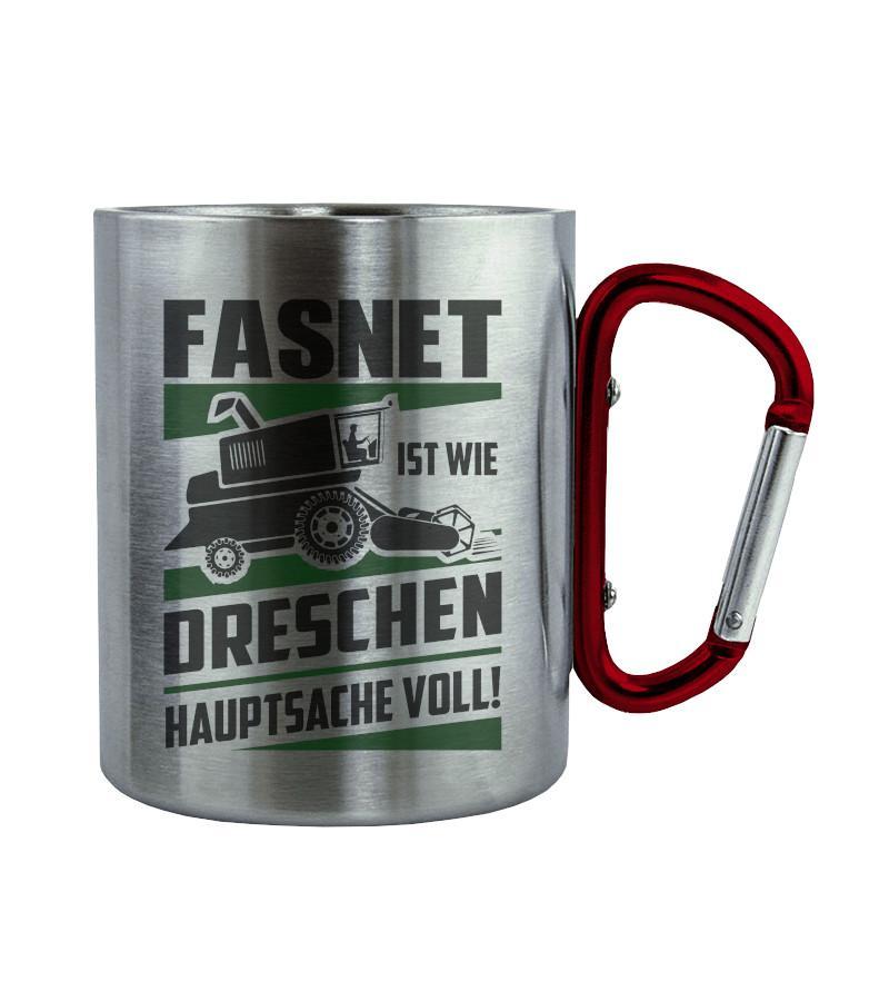 Fasnet Dreschen · Edelstahltasse mit Karabiner-Edelstahltasse mit Karabinergriff-Roter Karabiner-200ml-Agrarstarz