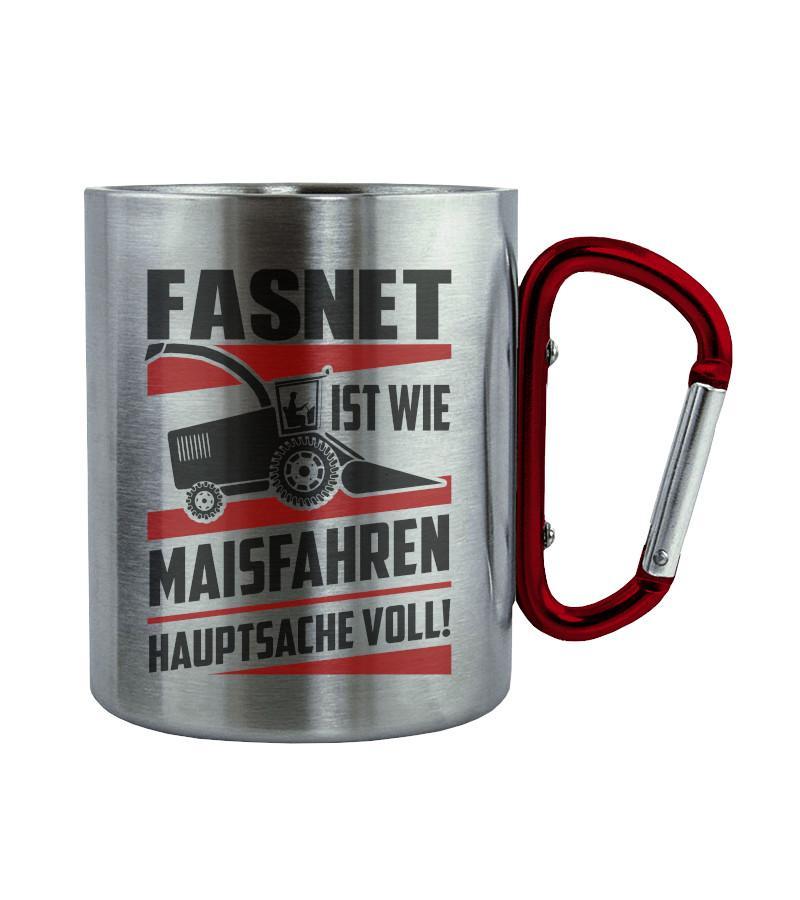 Fasnet Maisfahren · Edelstahltasse mit Karabiner-Edelstahltasse mit Karabinergriff-Roter Karabiner-200ml-Agrarstarz
