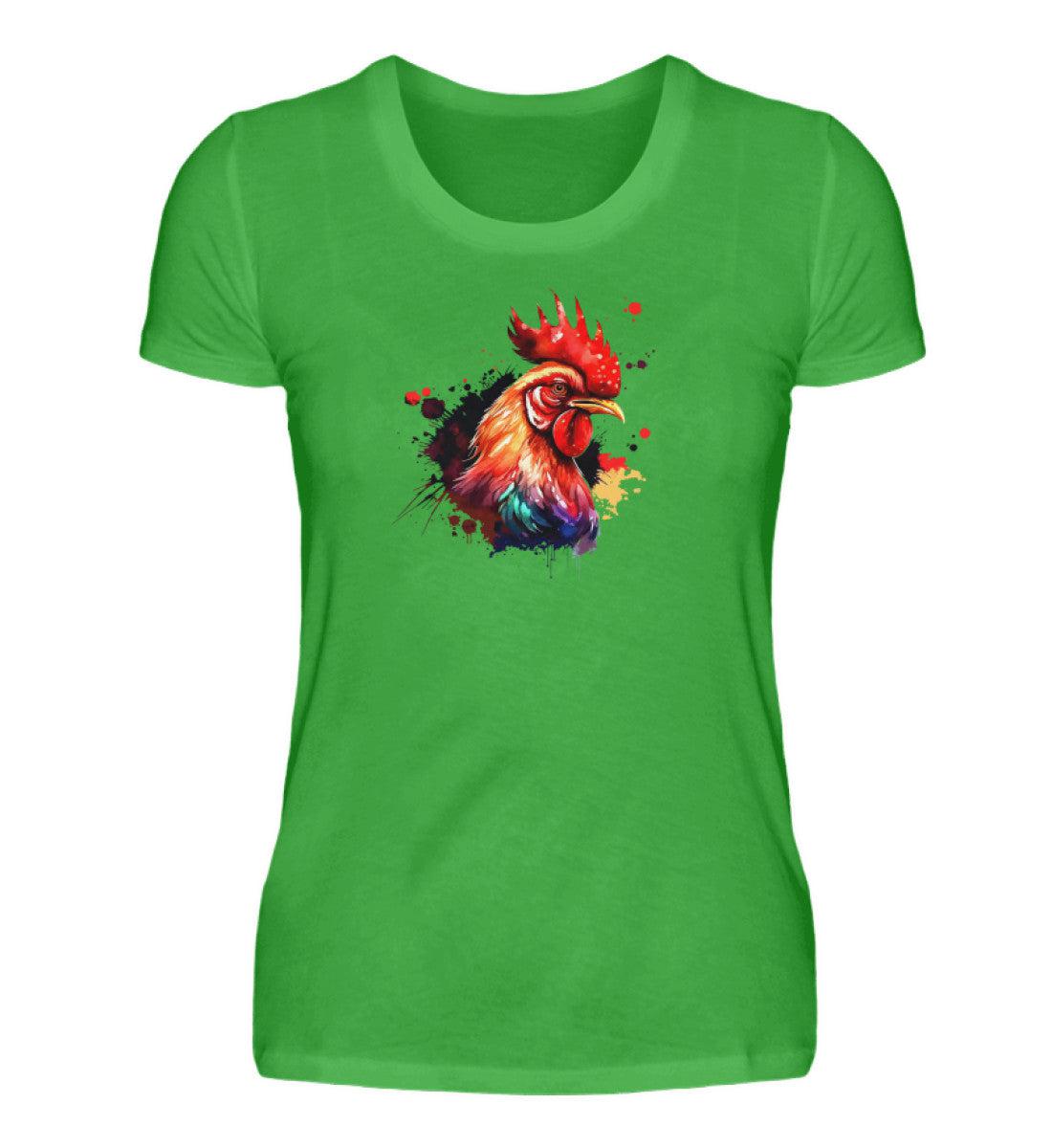 Hahn Wasserfarben 1 · Damen T-Shirt-Damen Basic T-Shirt-Green Apple-S-Agrarstarz