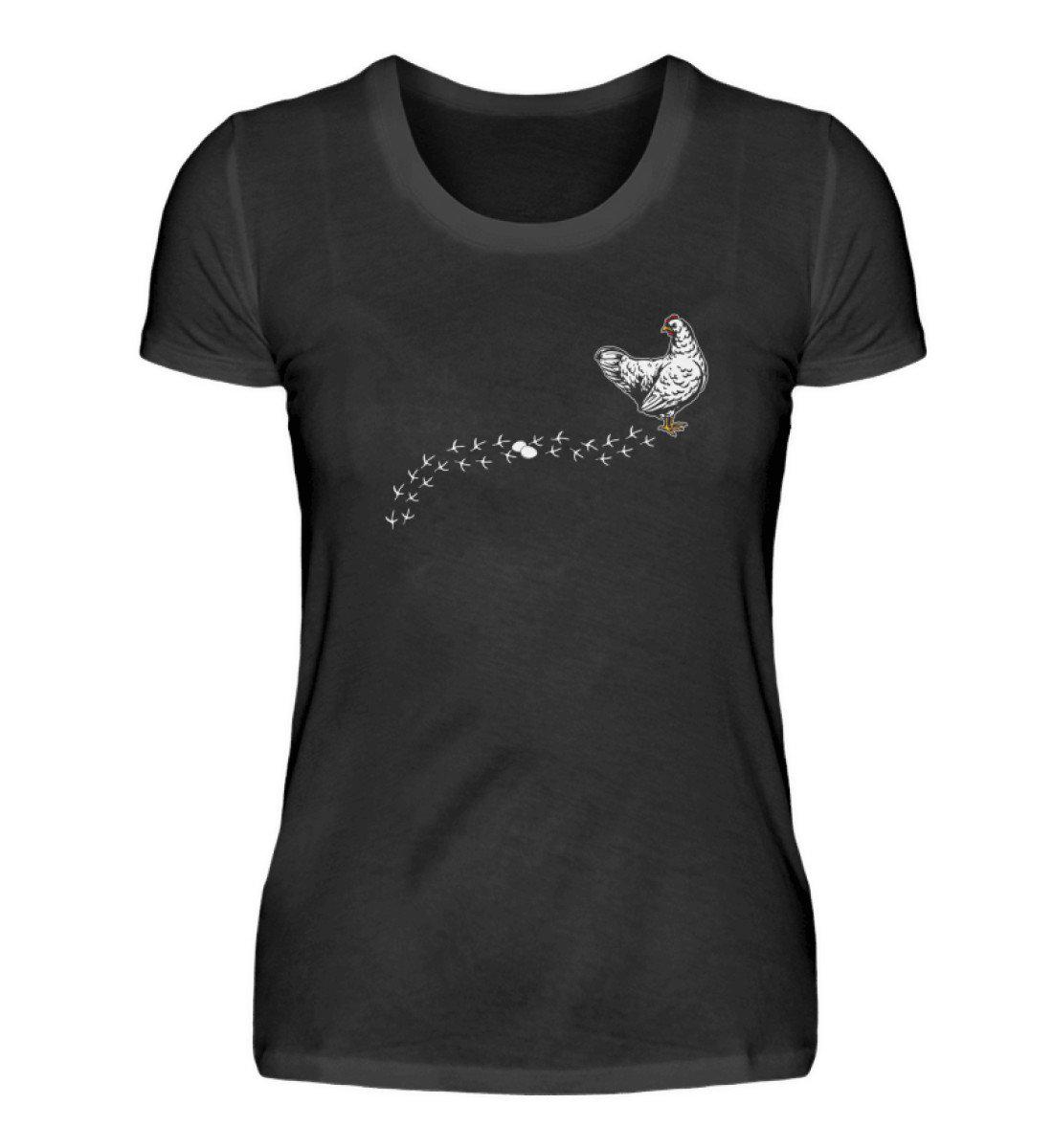 Huhn Spuren · Damen T-Shirt-Damen Basic T-Shirt-Black-S-Agrarstarz