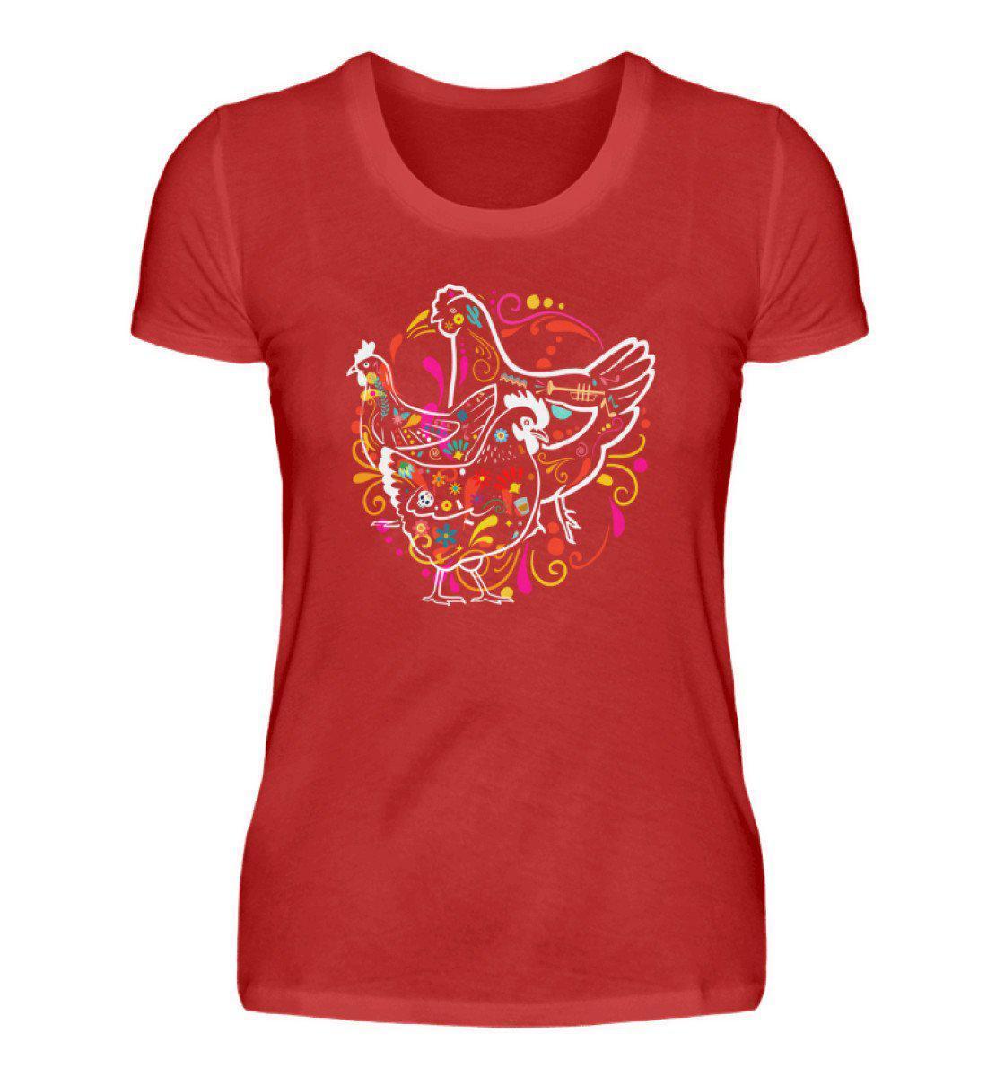 Hühner Colourful · Damen T-Shirt-Damen Basic T-Shirt-Red-S-Agrarstarz